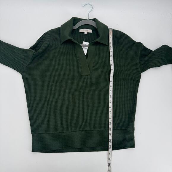 NWT Loft Women's Medium Casual Waffle V Neck Long Sleeve Rayon Green Sweater - Picture 10 of 10